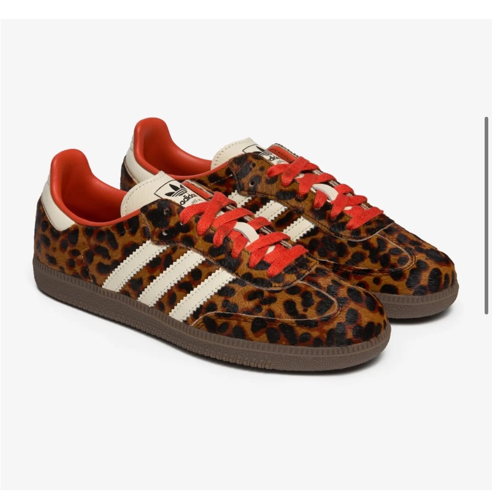 Adidas Leopard Print Sneakers with Red and White Details
